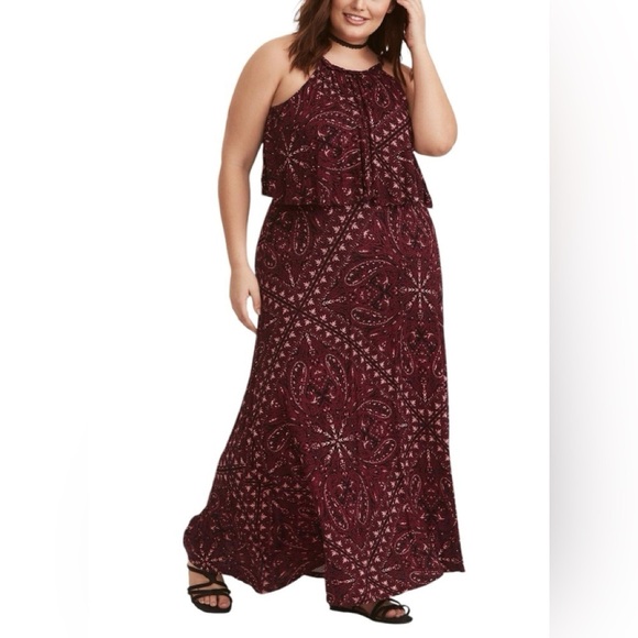 torrid Dresses & Skirts - Torrid Purple Paisley Jersey Maxi Dress Sz M/L Tiered Top Apple Picking Fall